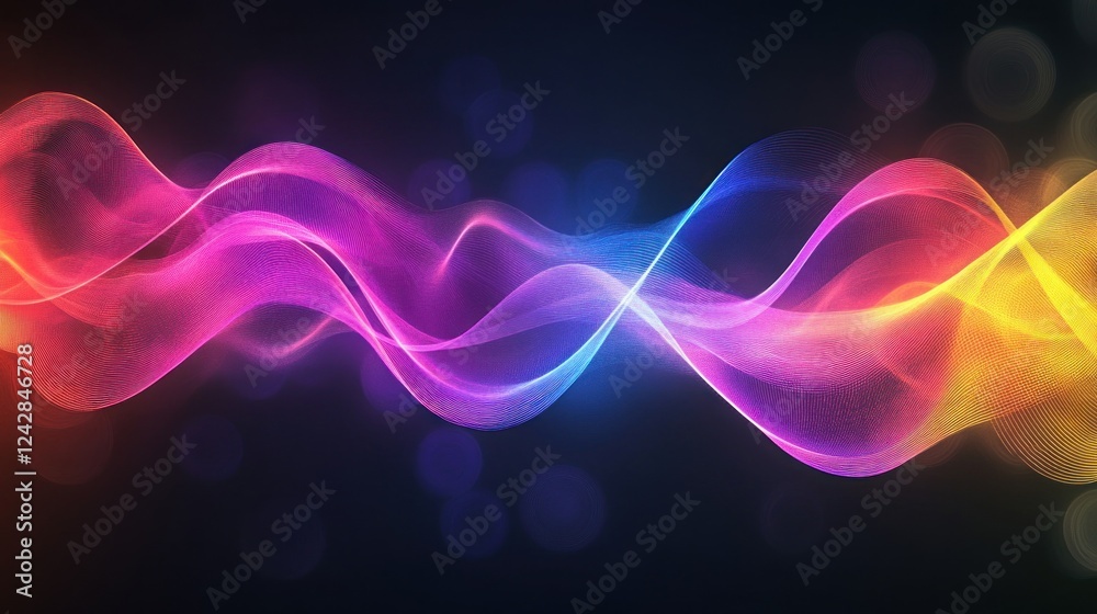 Poster abstract colorful waves flowing through dark space