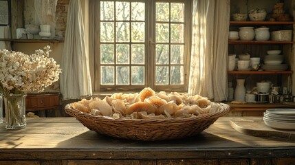 Sunlit Rustic Kitchen Dried Fruit in Basket