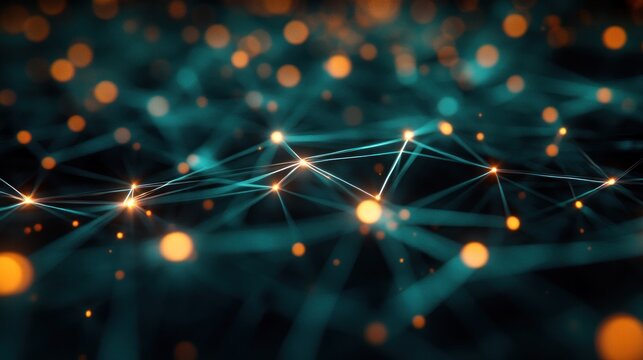 Abstract network connection glowing nodes, dark background, digital technology concept