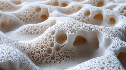 Abstract close-up of textured foam surface with bubbles and waves, showcasing intricate patterns