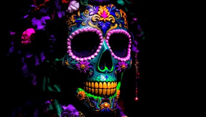 Vibrant Sugar Skull Dia De Los Muertos Art