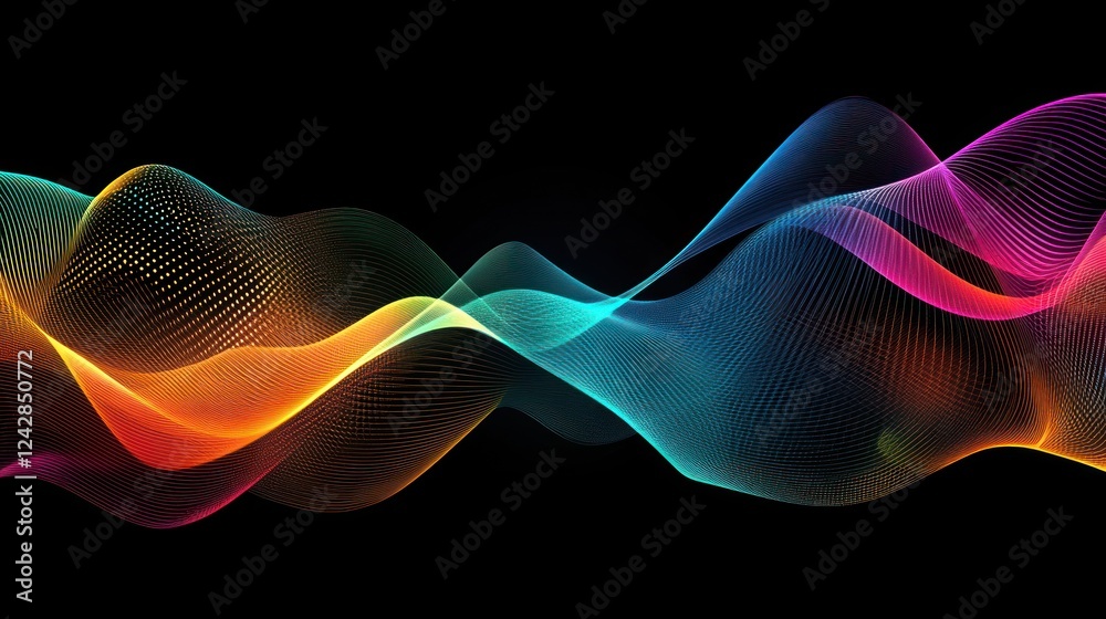 Poster Abstract Colorful Waves Flowing Dynamically Across Dark Background