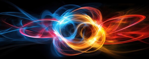 Naklejka premium Abstract energy swirls, fiery red & cool blue, dark background, design element