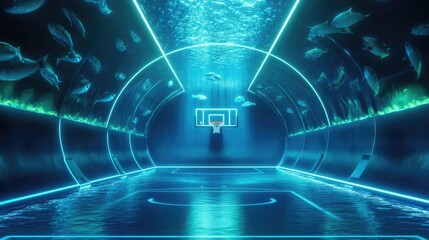 Obraz premium Underwater Basketball Court Neon Lights Fish Tank