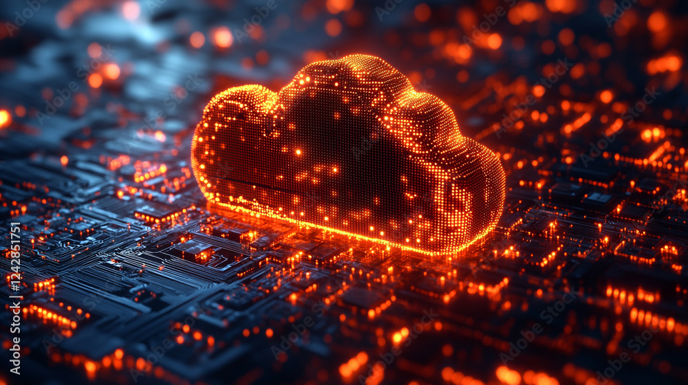 Poster abstract digital cloud computing network technology data server web glow board cyber orange future