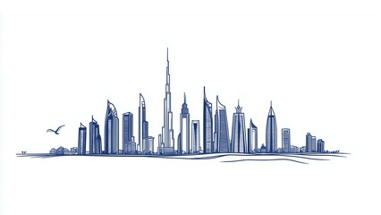 Obraz premium Cityscape, Dubai skyline vector line art/ illustration.
