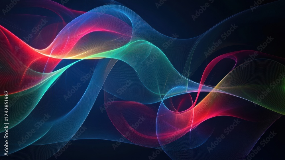Poster Abstract Colorful Waves Flowing Dynamically Across Dark Background