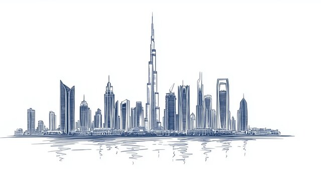 Cityscape, Dubai skyline vector line art/ illustration.