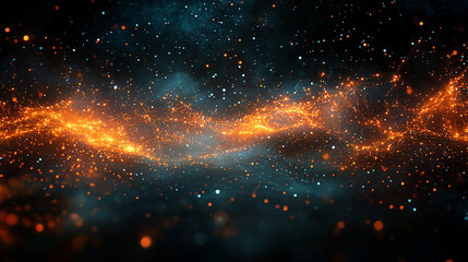 Fototapeta premium Abstract Orange and Blue Digital Network Glowing Particles Background Design Illustration Space 