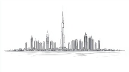 Cityscape, Dubai skyline vector line art/ illustration.