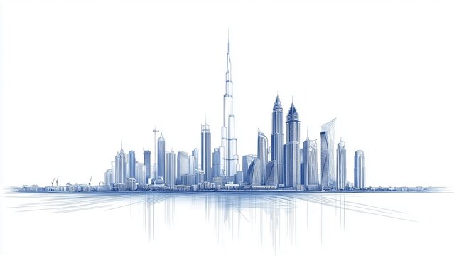 Cityscape, Dubai skyline vector line art/ illustration.
