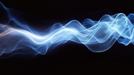 Abstract Blue Light Waves Flowing Through Darkness