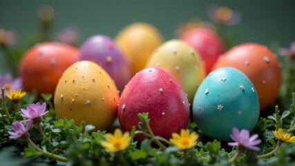 colored eggs on the grass