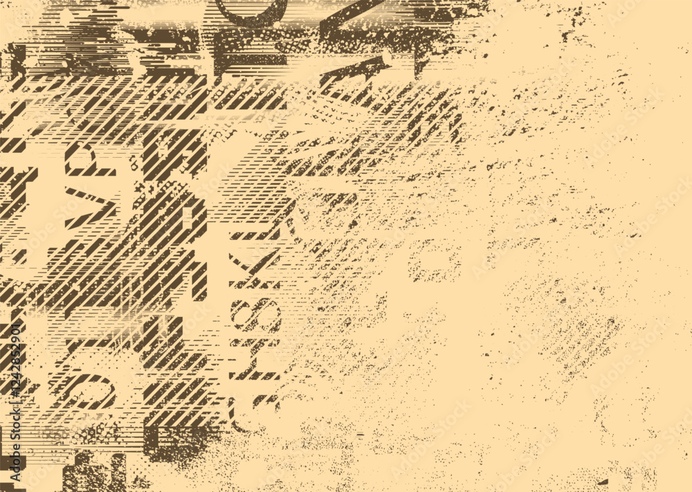Poster Background with glitch distorted grunge textures . grunge background texture with halftone dots, glitched shapes, textures and lines .Screen print vector background with grunge textured surface.
