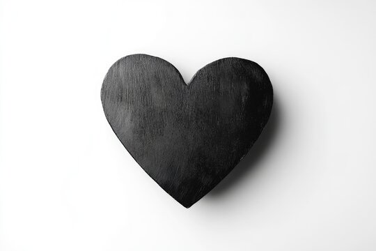 A black wooden heart shape on white background