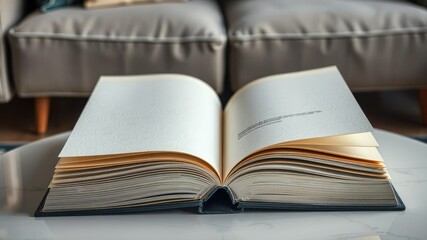 Two open soft cover books with a colorful illustration or graphic element on a modern coffee table, graphic novel, abstract pattern