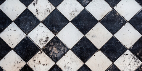 Banner with black and white old tiles