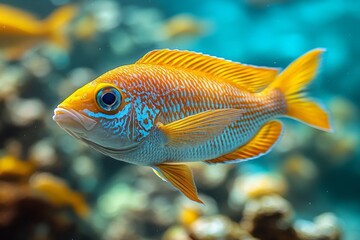 Obraz premium Colorful tropical fish swimming gracefully among coral reefs in crystal-clear water