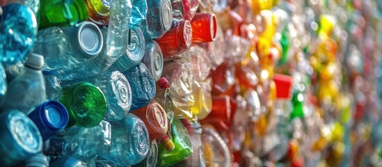 Obraz premium Colorful recycled plastic bottles wall art