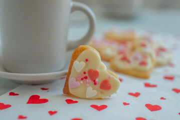Glazed heart shaped cookies for Valentine's day