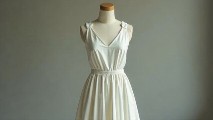 white wedding dress on a mannequin in the center of the frame