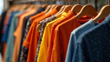 Obraz premium hangers with a bunch of clothes of different colors