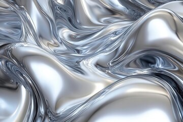 a mesmerizing liquid mercury surface with rippling waves and metallic reflections, creating an abstract flowing pattern in silver and chrome