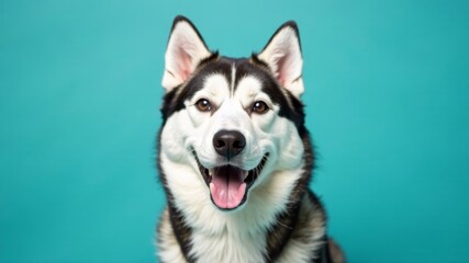 Obraz premium husky face on blue background