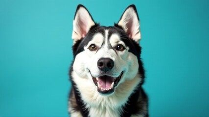 Fototapeta premium husky face on blue background