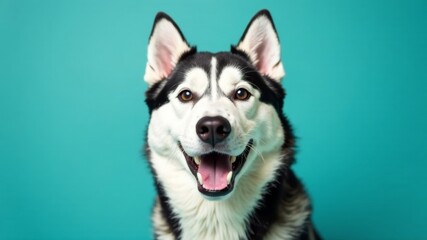 husky face on blue background
