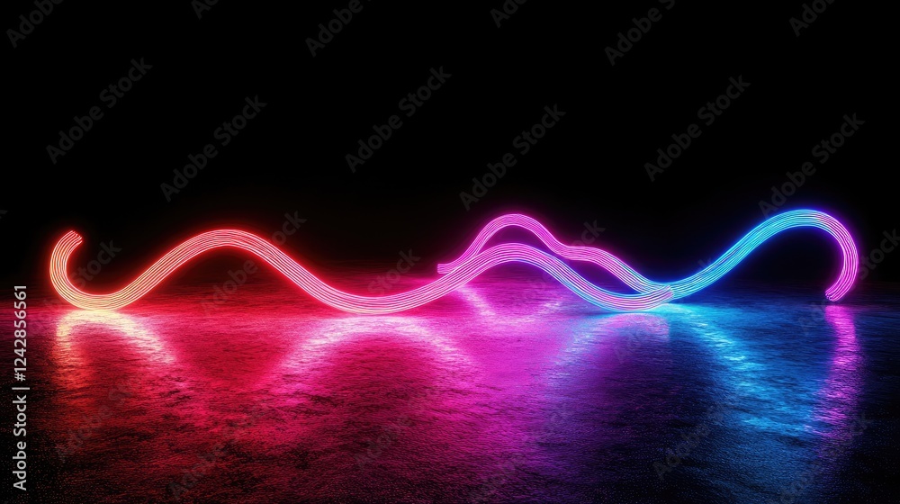 Poster neon glowing lines wave abstract art design