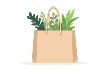Paper Bag Filled With Lush Green Plants