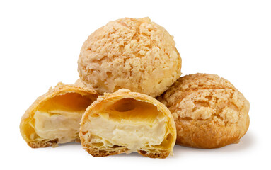 Pile of shu cakes and halves close-up on white. Isolated