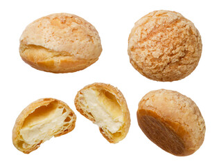 Set of cake eclairs shu close-up on a white. Isolated