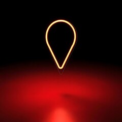 Fototapeta premium Glowing Neon Map Pointer Location Icon on Red Background