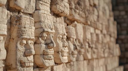 Obraz premium Ancient Stone Carvings of Faces in Historic Archaeological Site