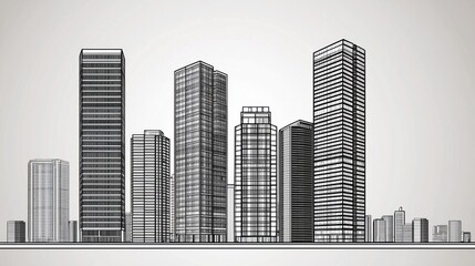 Fototapeta premium Urban skyline architecture cityscape illustration modern environment side view urban development concept