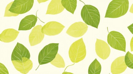 Green and Yellow Leaves Scattered on White Background