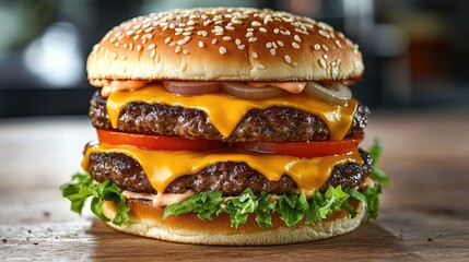 Delicious Gourmet Cheeseburger with Fresh Ingredients and Toppings