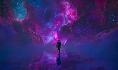 Fototapeta premium Surreal Cosmic Journey Through Vibrant Galaxy Landscape