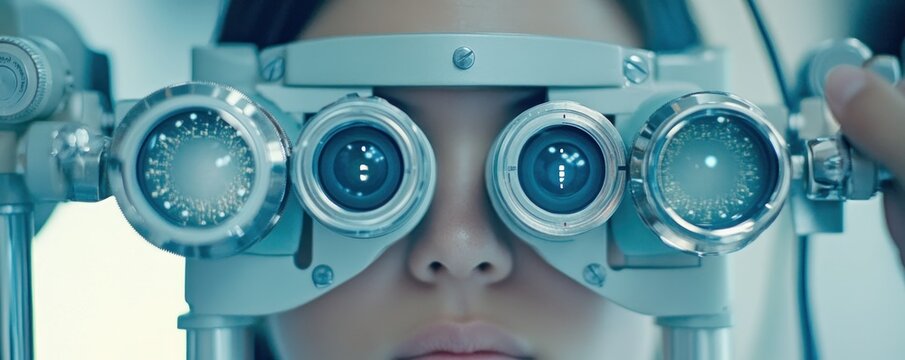 Woman's eye exam, phoropter, clinic, healthcare