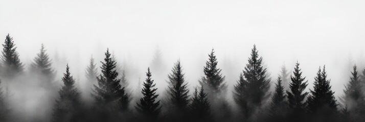 Misty Forest Silhouettes Of Evergreen Trees