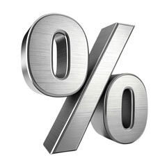 Metallic silver percentage sign 3d render illustration design sale grey on transparent background