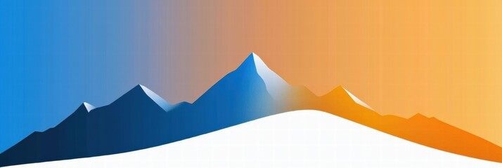 Mountain landscape at sunrise with soft snow covering the ground and vibrant colors in the sky. Generative AI