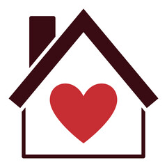 House with Red Heart vector icon or symbol for love