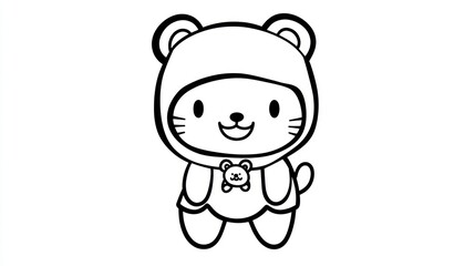 Cute lion cub cartoon, standing, white background, coloring page