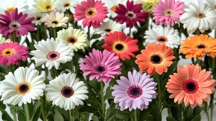 Vibrant background with a collage of various spring flowers in full bloom: A bold and lively composition showcasing an array of colorful spring flowers overlapping harmoniously, photography, studio