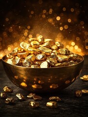 Golden nuggets of wealth luxurious setting food photography elegant background close-up opulence concept