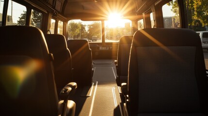 Fototapeta premium Sunset Shuttle Bus Interior City Street