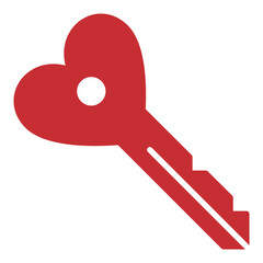 Red Key with Heart symbol icon - vector design for love emotions